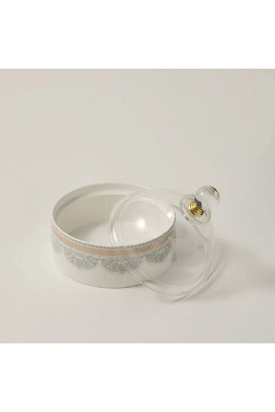 Dallaty وعاء تمر بورسلين أبيض مع غطاء من زخروف 12.6*12.6*14 سم