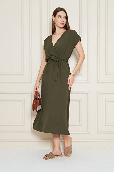 NEW LAVİVA Γυναικείο φόρεμα Aerobin με διπλό γιακά, ελαστικό σχιστόλοιπο και λεπτομέρεια τσέπης 700-3764