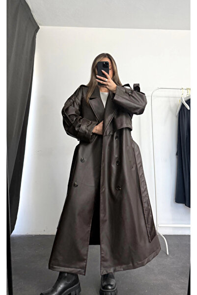 nona butik Kožený trenčkot Lilian - Hnědý