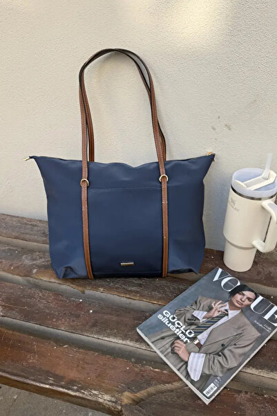 LEONAS Striped Front Eyelet Women's Shopper Bag Carmira St0023 Navy Blue