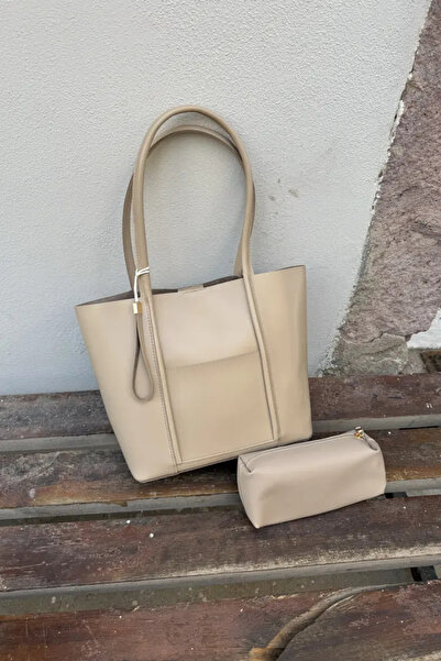 LEONAS Women's Hand and Shoulder Bag with Front Eyelet Makeup Bag Pescare St0020 Cream