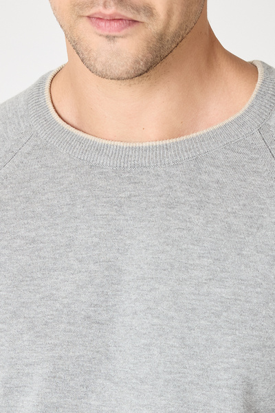 Frappoli Lunox Men's Gray Italian Ribbed Cotton Sports Crew Neck Sweater