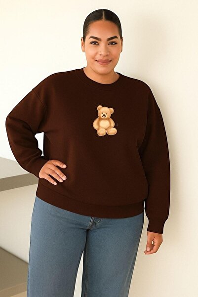 DM DOLCE MORE Hanorac unisex de mărime mare, cu 3 fire, din bumbac pieptănat, cu imprimeu de ursuleț