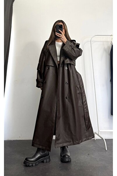 nona butik Kožený trenčkot Lilian - Hnědý