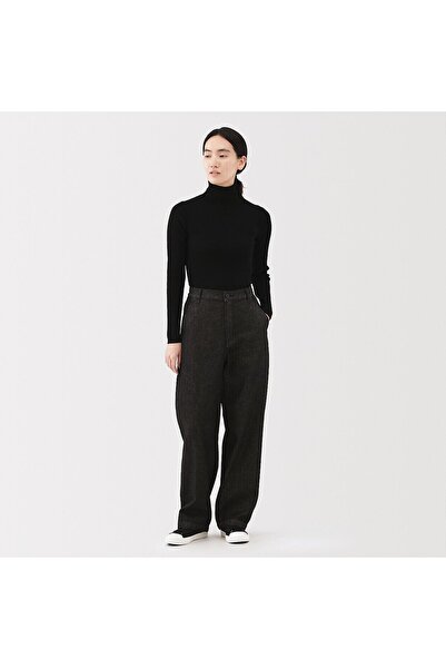 Muji Kapok Blend Denim Wide Pants, Black