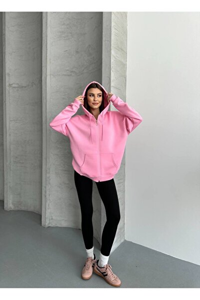 ZF BUTİK Γυναικείο φούτερ με φερμουάρ και κουκούλα