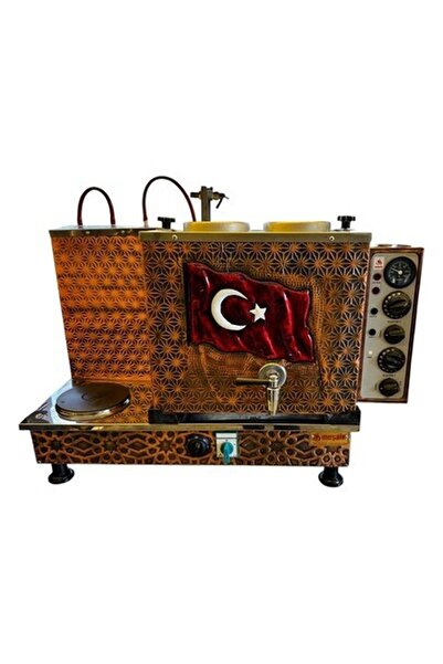 Meşale 2 Demlikli Antik Bakır Türk Bayraklı Full Elektrikli Çay Kazanı