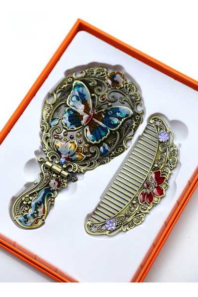 imsaconcept Küçük Tarak ve El Aynası Seyahat ve Ev Kullanımına Uygun Kutulu