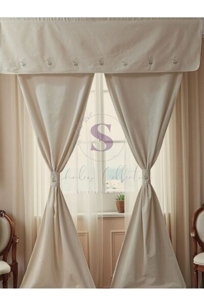 shules collection ستارة فاربيلا من القطن والكتان الطبيعي المطرز بنقشة ديزي (الطول × العرض) بدون طيات