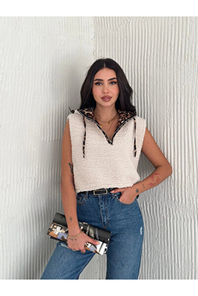 hibiscus Lined hooded lamb vest white t1243