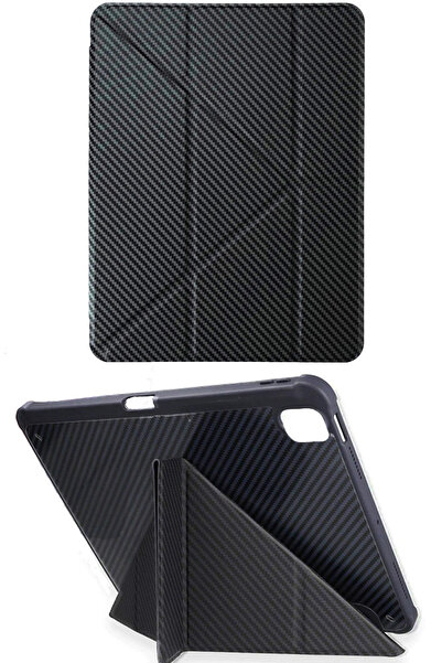 Nezih Case iPad Pro 13 (2024) Uyumlu Karbon Fiber Tasarımlı Kalem Bölmeli Standlı kılıf