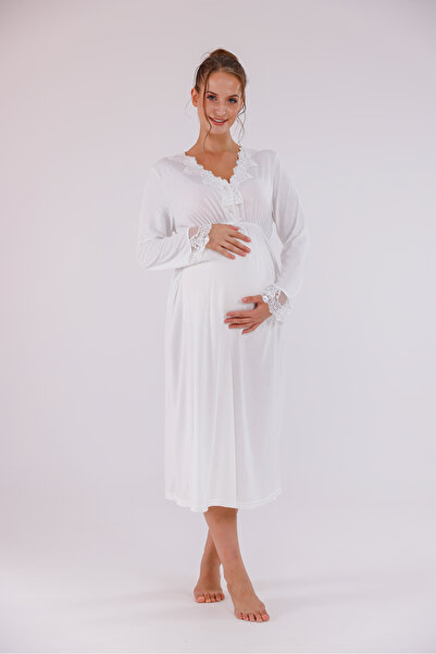 Yulem Homewear Cămașă de noapte pentru maternitate din bumbac, cu detaliu din...