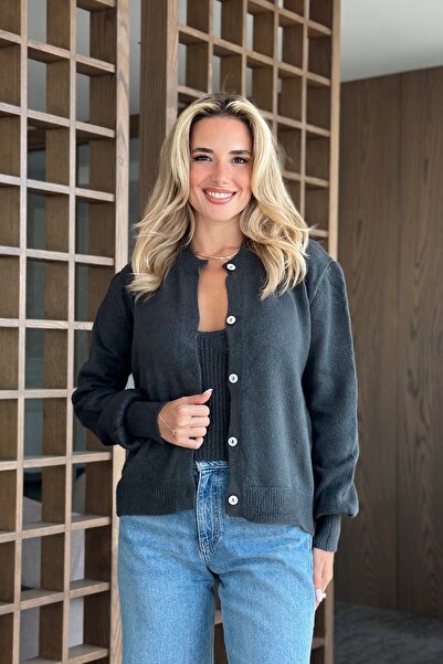 Laluvia Anthracite Athlete Cardigan Two-Piece Set - 231042