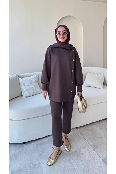 Molly Nelly Γυναικείο Σετ Παντελόνι Σκουμπά με Πλαϊνά Κουμπώματα Τσόκερ