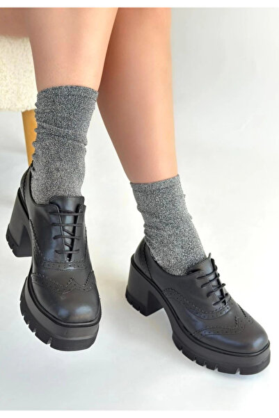 Vona Nova Tiwer Black Leather Wedge Heel Shoes