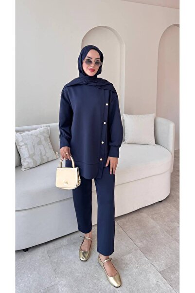 Molly Nelly Γυναικείο Σετ Παντελόνι Σκουμπά με Πλαϊνά Κουμπώματα Τσόκερ