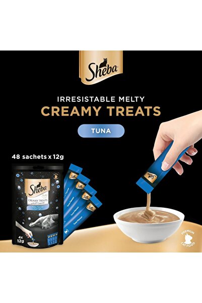 SHEBA طعام القطط، نكهة التونة الذائبة، طعام القطط الكريمي الرطب، عبوة من 48 قطعة × 12 جرام
