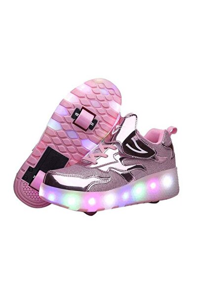 KidLe LED Flash Light Fashion Shiny Sneaker Skate Shoes With Wheels And Lightning Sole