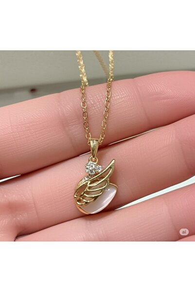 denars jewelry Altın Melek Kanadı ve Ay Taşı Tasarımlı Kolye – Zarafetin ve A...