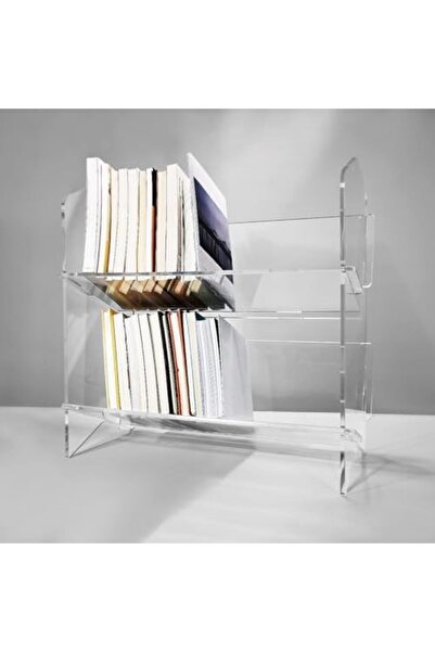 Slasa Clear Acrylic Desktop Bookshelf – 2-Tier Shelf Rack for Office, Bedroom 57.4x25.4x55cm