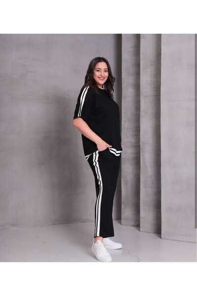 CAFCAF Plus Size Tracksuit with Striped Edges