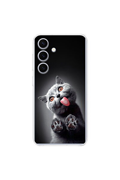 PrintiFy Samsung Galaxy S25 FE İle Uyumlu Kedi 2 Baskılı Kamera Korumalı Şeff...