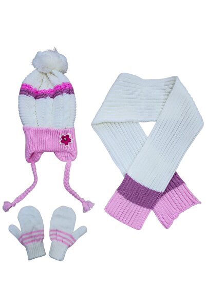 Butik Beyaz Kız Çocuk 1-4 Yaş Bere, Eldiven ve Atkı Seti – Kışlık Takım