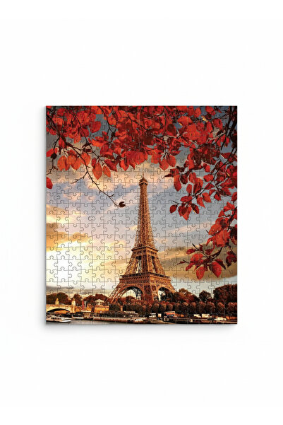 begovart لغز خشبي (MDF) مكون من 1000 قطعة مع صورة لبرج إيفل مع أوراق حمراء في...