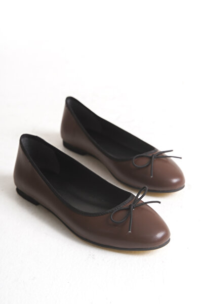 VONJE MARY Kadın Günlük Yuvarlak Burun Balerin Kahverengi Babet