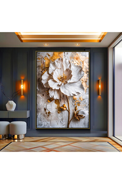EMYA HOME Bronze Metal Framed Gold Flowers Canvas Painting