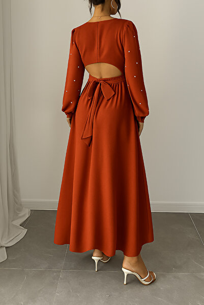 Deafox Dámské šaty z krepové látky s kulatým výstřihem, princeznovskými rukávy, nízkým střihem v pase a samostatným páskem