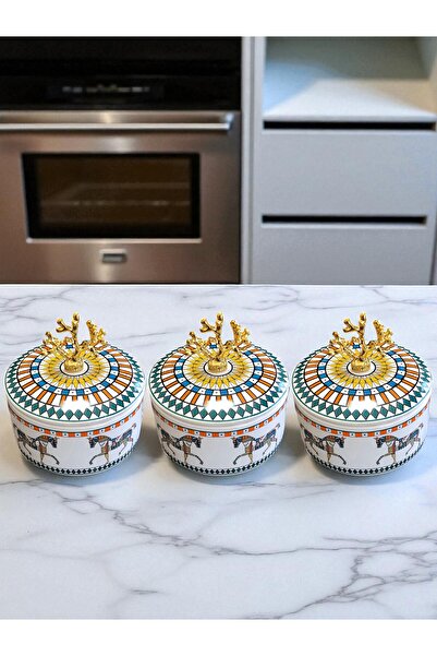 ferayhome Kitchen Accessory 3-Piece Breakfast Storage Container Spice Rack Herm Horse Patterned Gold - Feray Home