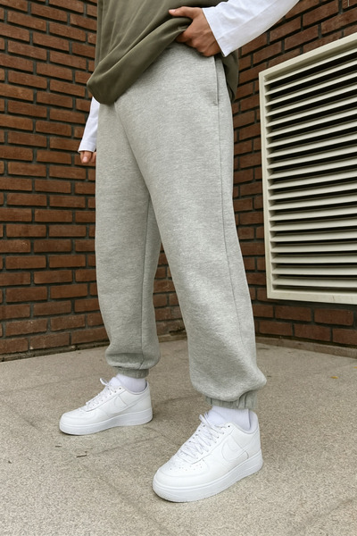 INFLUYENTE Men's Gray Winter Thick Fleece-Lined Comfortable Fit Elastic Cuffed Sweatpants