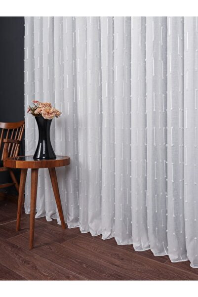 Perdelit Minimal Çizgili Ekru Keten Tül Perde | Modern Ve Zarif Görünüm (1/2....