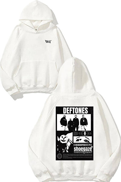 THEWERT Hanorac alb cu glugă cu imprimeu pe spate Deftones 4 Design