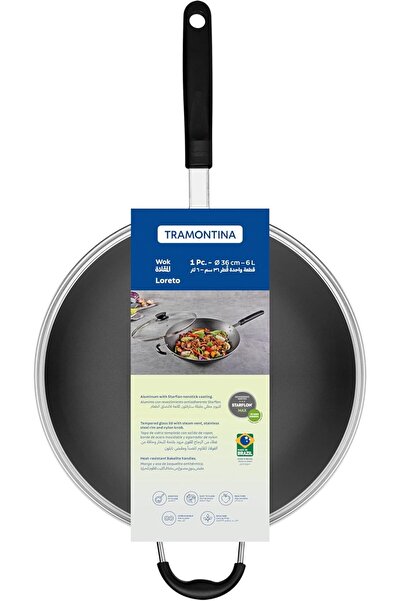 TRAMONTINA Loreto Aluminum Wok Pan with Interior Starflon Max Nonstick Coating with Bakelite Handle,