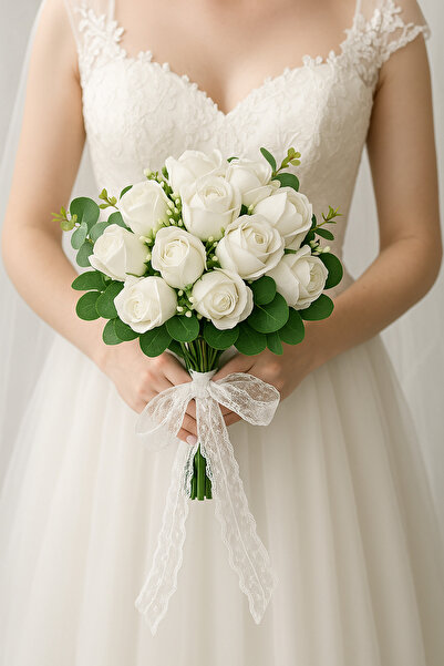 Bioren Okaliptüslü Beyaz Gül Gelin Çiçeği