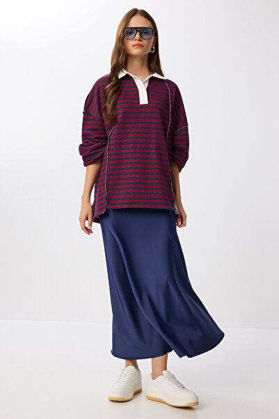 Lovelyİstanbul Uzun Saten Etek LGK0008 LACİVERT