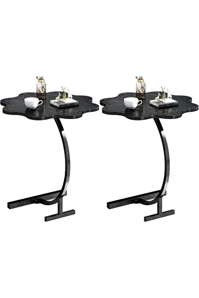 Crestj C-Shaped Side Table by An Zone, Wooden Side Table for Sofa and Bedside, Black