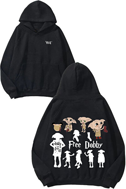 THEWERT Hanorac negru cu glugă cu imprimeu pe spate Dobby 2 Design