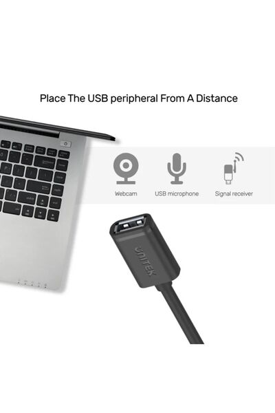 Unitek كابل تمديد USB 2.0، USB 2.0 من النوع A ذكر إلى النوع A أنثى، كابل 3 أمتار، أسود | Y-C417GBK