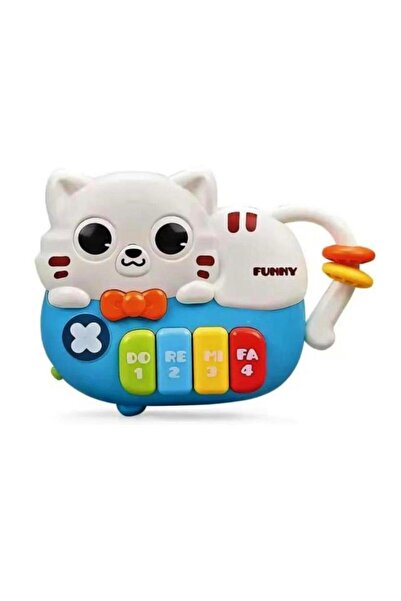 DISTORIATOYS Jucarie muzicala interactiva, mini orga pentru bebelusi si copii, Pisicuta, Albastru