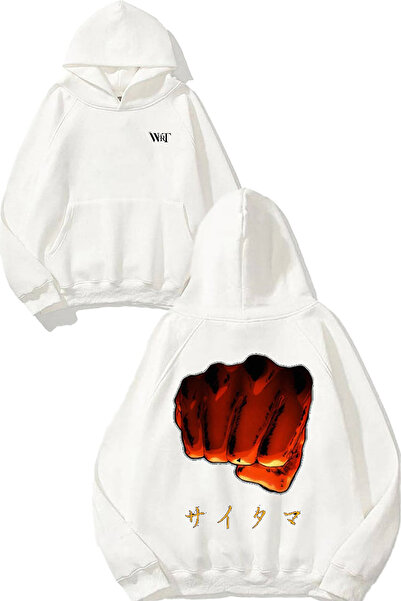 THEWERT Hanorac alb cu glugă cu imprimeu pe spate One Punch Man 5 Design