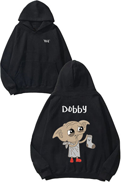 THEWERT Dobby 1 Tasarım Sırt Baskılı Siyah Kapüşonlu Sweatshirt
