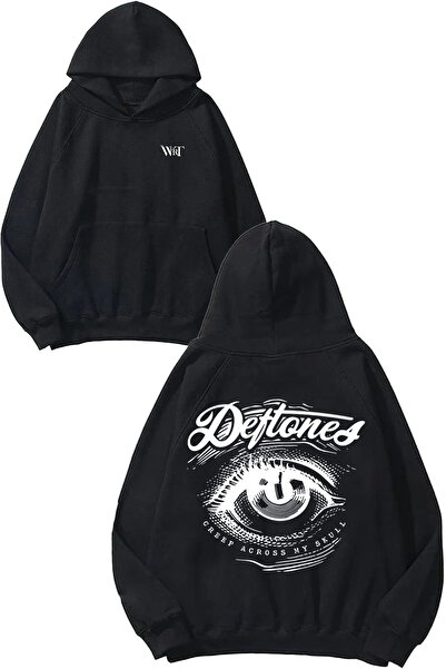 THEWERT Hanorac negru cu glugă cu imprimeu pe spate Deftones 3 Design