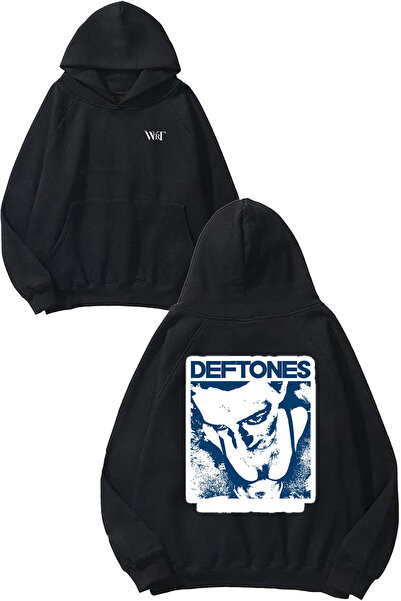 THEWERT Hanorac negru cu glugă cu imprimeu pe spate Deftones 2 Design