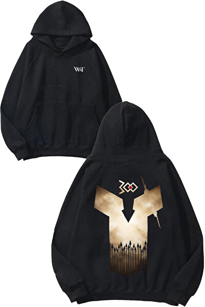 THEWERT Hanorac negru cu glugă cu imprimeu pe spate Spartan 10 Design