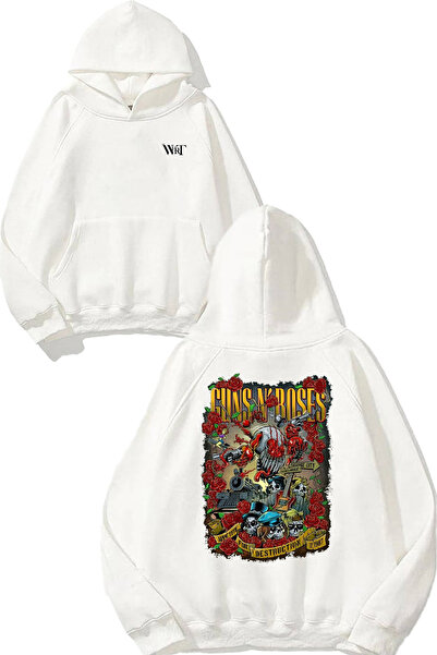 THEWERT Hanorac alb cu glugă cu imprimeu pe spate Guns n Roses 15 Design