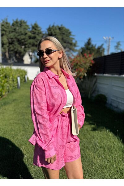 Muna Boutique Imported Women's Pink Top and Shorts Set with Elastic Waistband