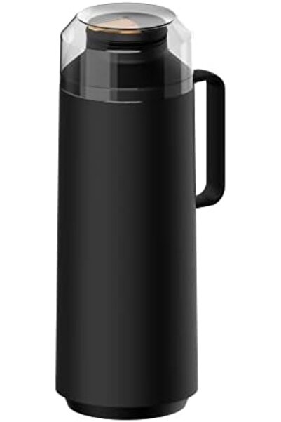 TRAMONTINA Exata Black Plastic Thermal Beverage Dispenser with 1 Liter Glass Liner and Plastic Lid